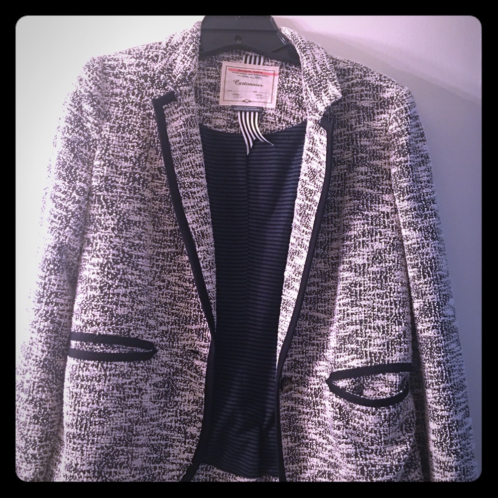 Anthropologie: Knit black & ivory blazer